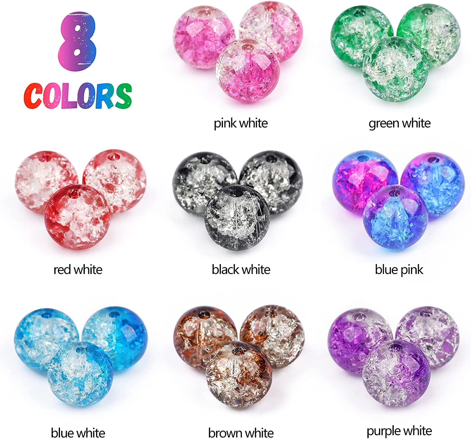 Suhome 1920pcs 8 Color Crackle Lampwork Glass Beads 4mm 6mm 8mm Handcrafted Round Spacer Loose Beads for Jewelry Making image 2
