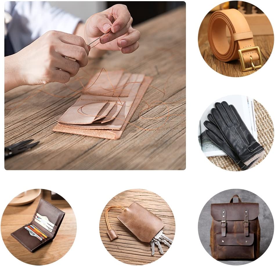 ELECTOP 31 Pcs Leather Sewing Tools DIY Leather Craft Tools Hand Stitching Tool Set with Groover Awl Waxed Thread Thimble Kit image 6