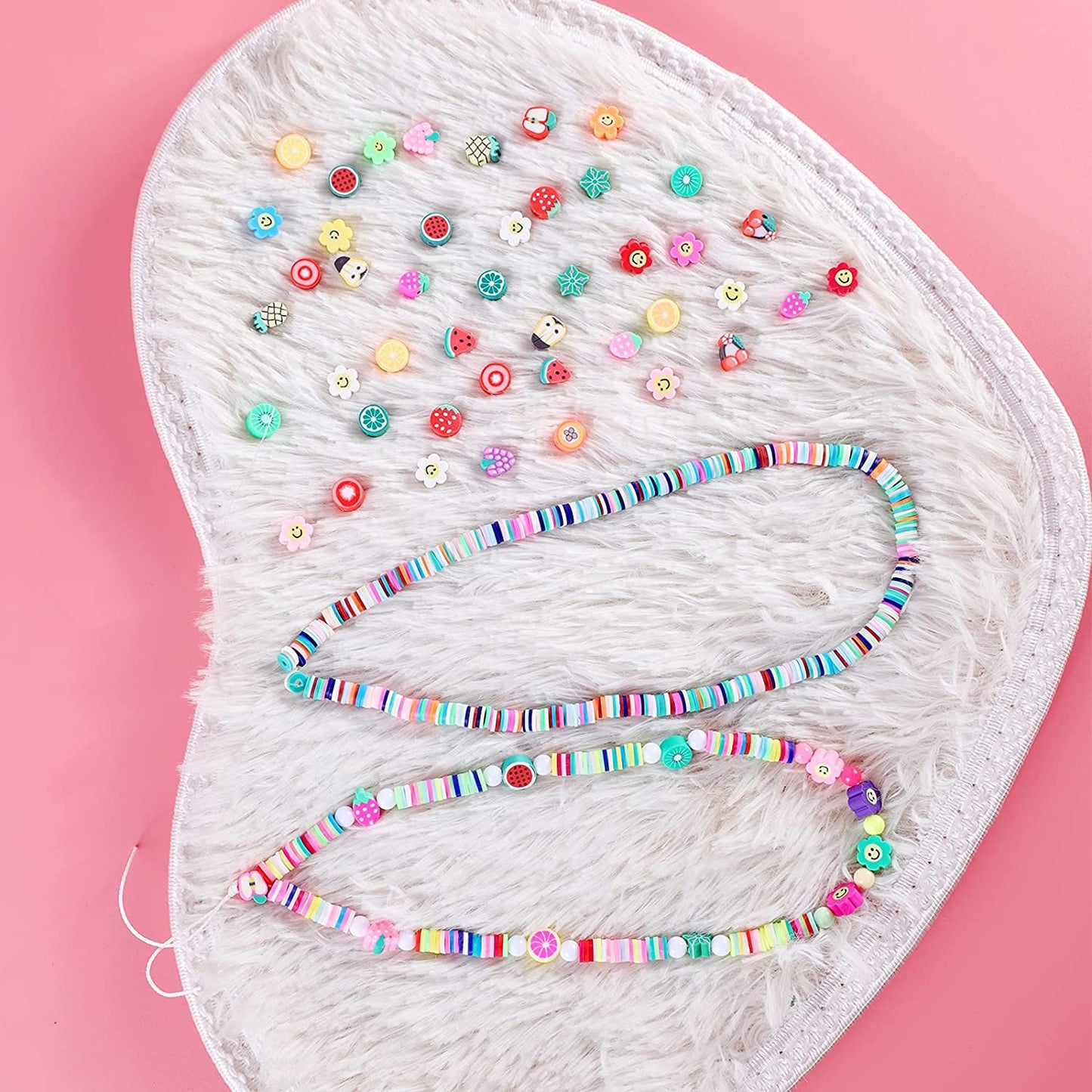 200pcs Mixed Fruit Spacer Beads Smiley Face Beads Color Polymer Clay Beads and 600Pcs Colorful Polymer Clay Beads. for DIY Jewelry Bracelet Earring Necklace Craft Making Supplies. image 5