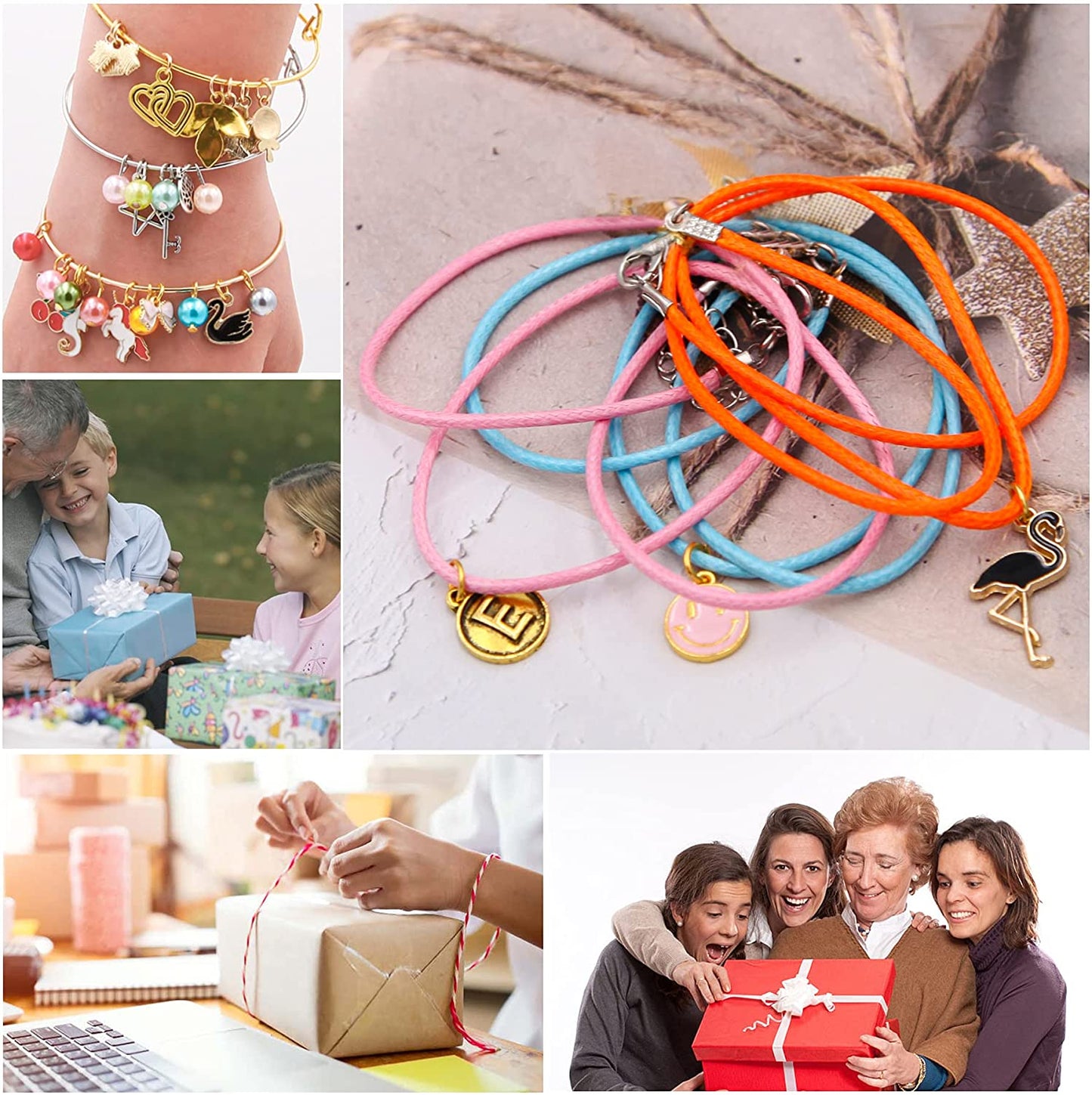 EuTengHao 569Pcs Jewelry Making Spacer Charms Beads Kit with Charm Letter Pendant Pearl Beads, Expandable Bangles,Waxed Cords,Pliers for Bracelet Necklace Earrings Rings Jewelry Making Findings image 7
