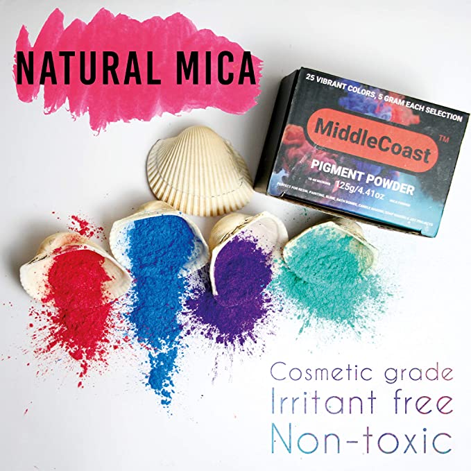 Mica Powder for Epoxy Resin (4.4oz/125g) 25 Colors with Spoon, (0.172oz/5g Each) Lip Gloss Pigment Powder Dye, Slime Colorant, Bath Bomb, Soap Making &amp; Candles image 2