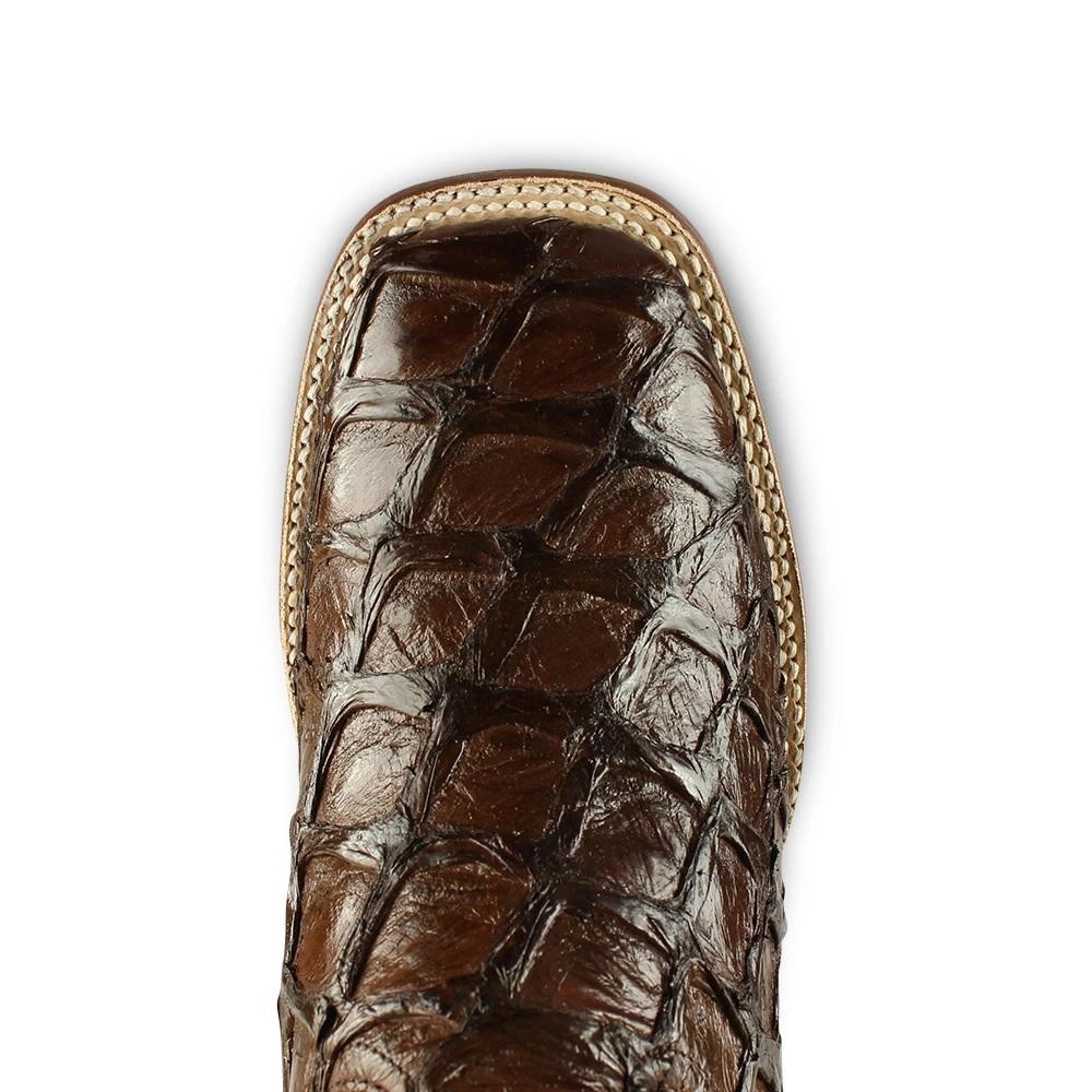 Los Altos Boots Mens #8221007 Wide Square Toe | Genuine Pirarucu Fish Boots | Color Brown image 2