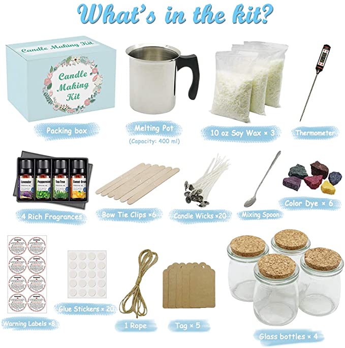 Complete DIY Candle Making Kit Supplies - Full Beginners Soy Candle Making Kit Including Soybean Wax, Dyes, Wicks, Pot, Tins &amp; More image 1