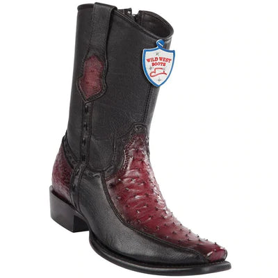 WILD WEST BOOTS #279BF0343 MEN'S | COLOR FADED BURGUNDY | MEN’S WILD WEST OSTRICH WITH DEER BOOTS DUBAI TOE HANDCRAFTED image 0