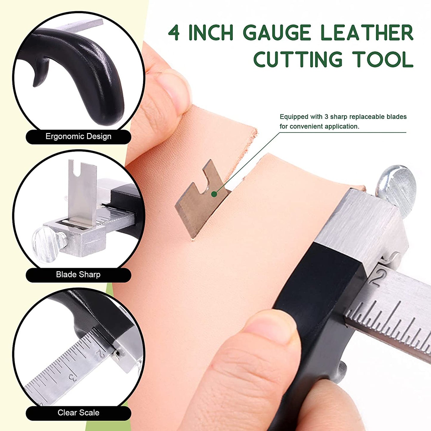 Keadic Professional Leather Working Tool Set Contain Leather Cutting Tool, 4mm Lacing Stitching Punch Set and Adjustable Divider Wing Compass, Leathercraft Kits for Leather Craft Making DIY Sewing image 3