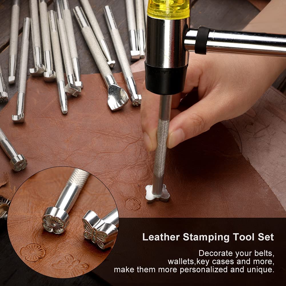 Lokunn 127 Pieces Leather Tool Kit, Leather Work Tool, Leathercraft Tools and Supplies with Leather Stamping Tools Rivets Kit Prong Punch for Leather Crafting Beginner Leather Working Kits image 4