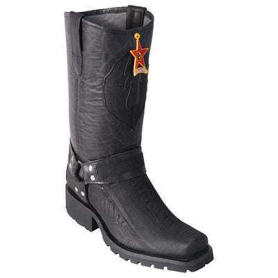LOS ALTOS BOOTS MENS #55TG0505 BIKER BOOT | GENUINE OSTRICH LEG LEATHER BOOTS | COLOR BLACK | GREASY FINISH image 0