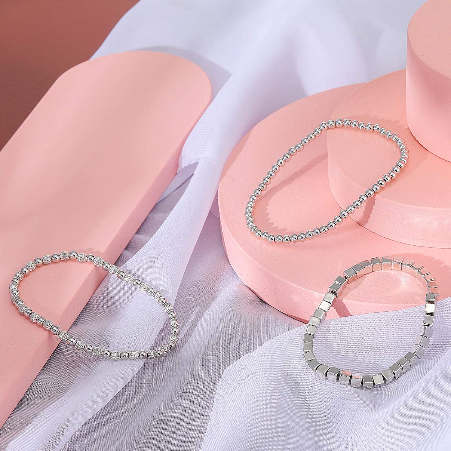 3000 Pieces Assorted Spacer Beads for Jewelry Making, Rose Gold Beads Rondelle Square Beads Silver and Gold Beads Charms for DIY Crafts Making image 4