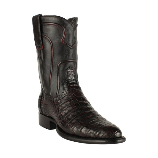 Los Altos Boots Mens #698218 Roper Style | Caiman Belly Boots Handcrafted | Color Black Cherry image 0