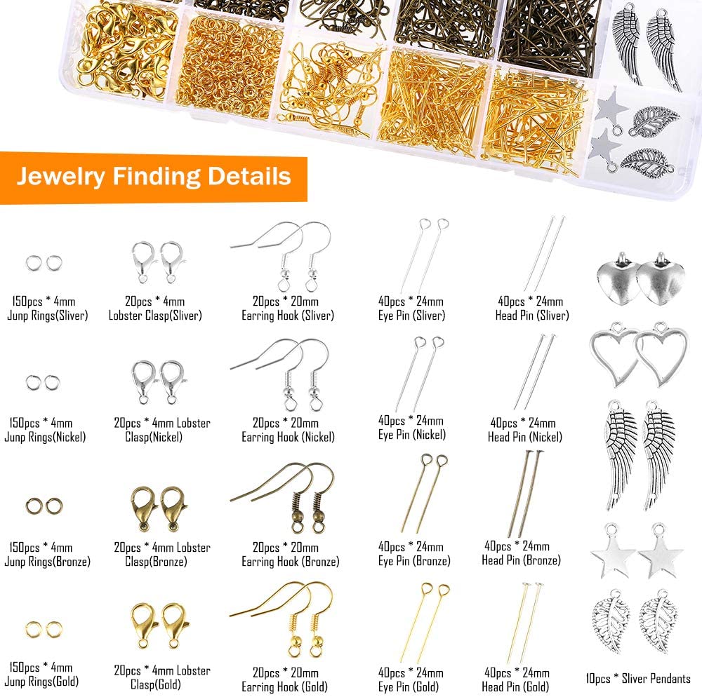 PP OPOUNT 1116 PCS Jewelry Making Supplies with Jewelry Making Tools, Jewelry Wire, Earring Charms, Jewelry Findings, Helping Hands for Jewelry Making and Repairing image 2
