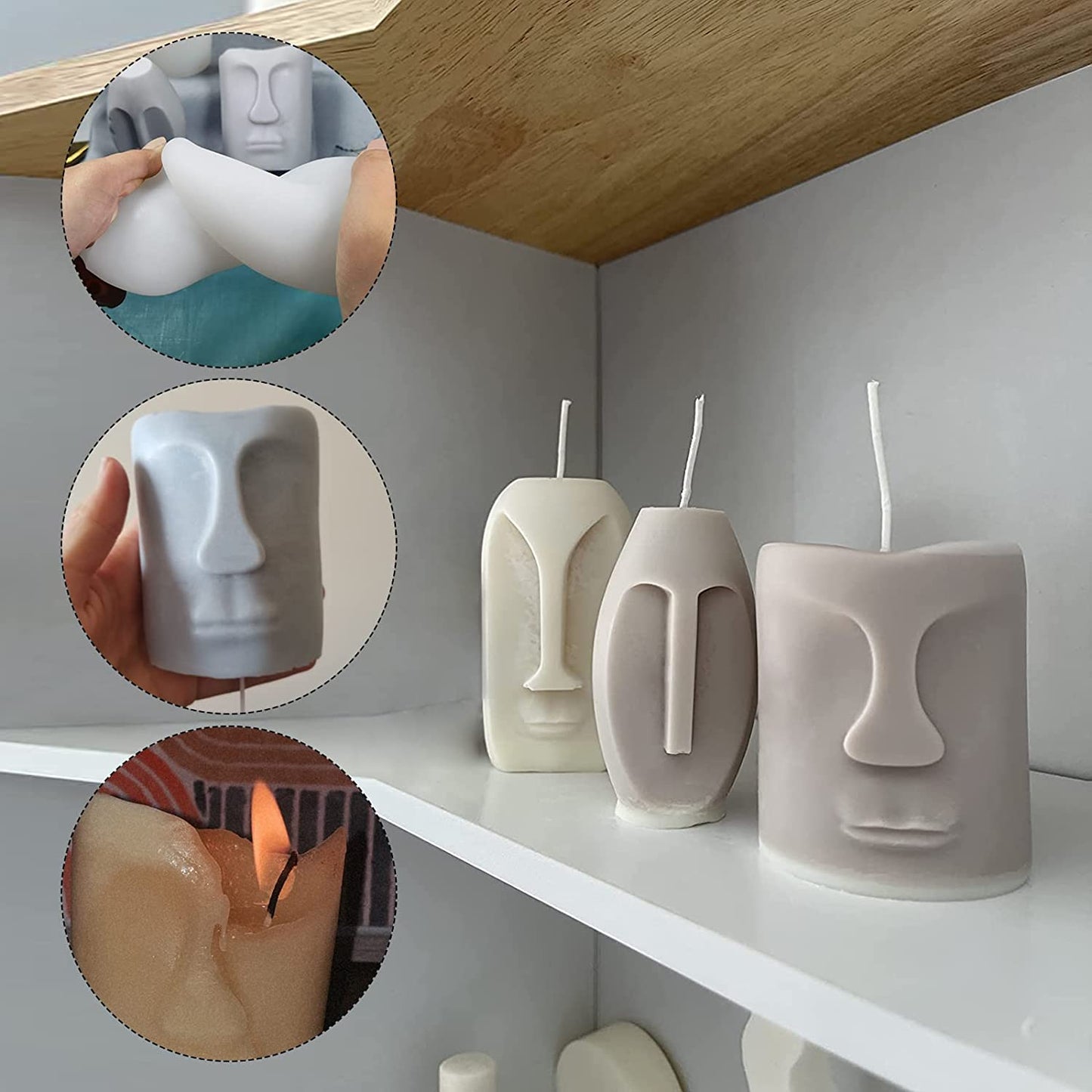 TOPYS 4Pcs 3D Human Face Candle Silicone Mold DIY Pillar Sculpture Votive Molds for Candles Making Handmade Soap Plaster Resin Craft for Holiday Home Decoration Gift image 2