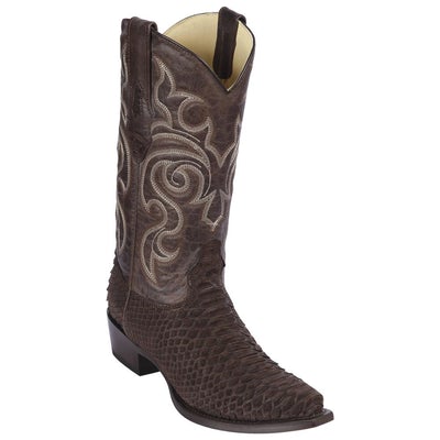 LOS ALTOS BOOTS MENS #94N5707 SNIP TOE | GENUINE PYTHON SNAKESKIN BOOTS | COLOR BROWN SUEDE FINISH image 0