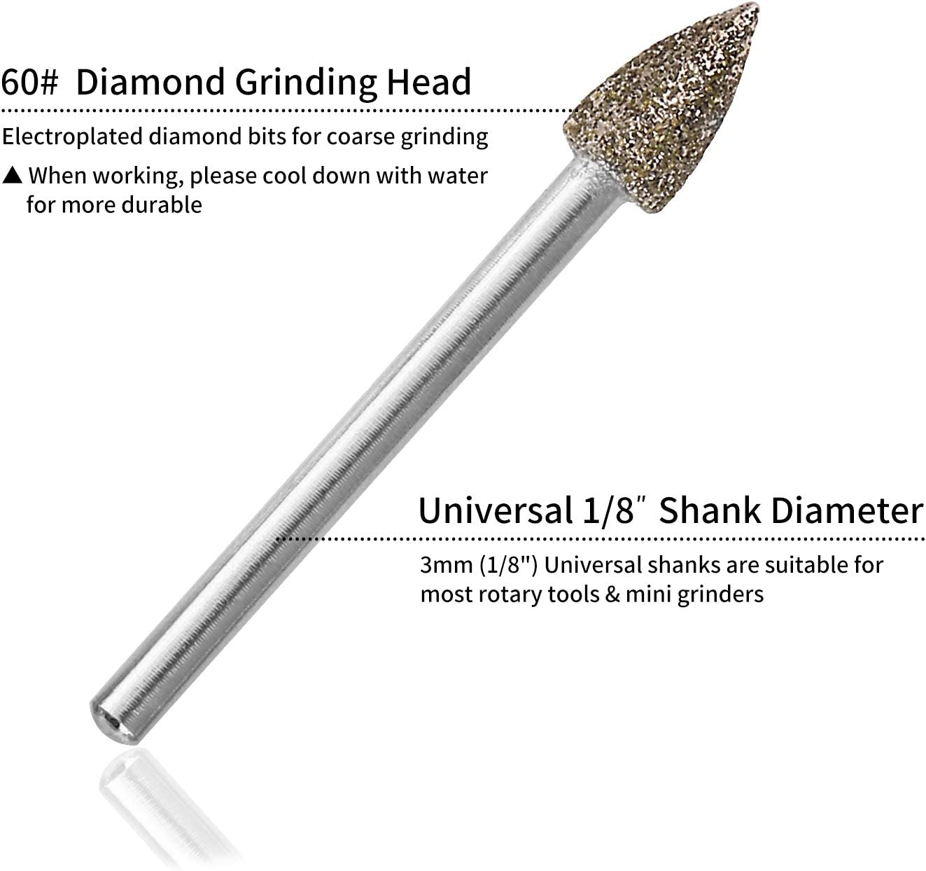 60 Grit 20Pcs 𝗗𝗶𝗮𝗺𝗼𝗻𝗱 𝗕𝘂𝗿𝗿 𝗦𝗲𝘁 - GOXAWEE Rotary Grinding Burrs Engraving Bits Set with 1/8-inch Shank, Diamond-Coated Stone Carving Accessories Bit Universal Fitment for Rotary Tools image 1