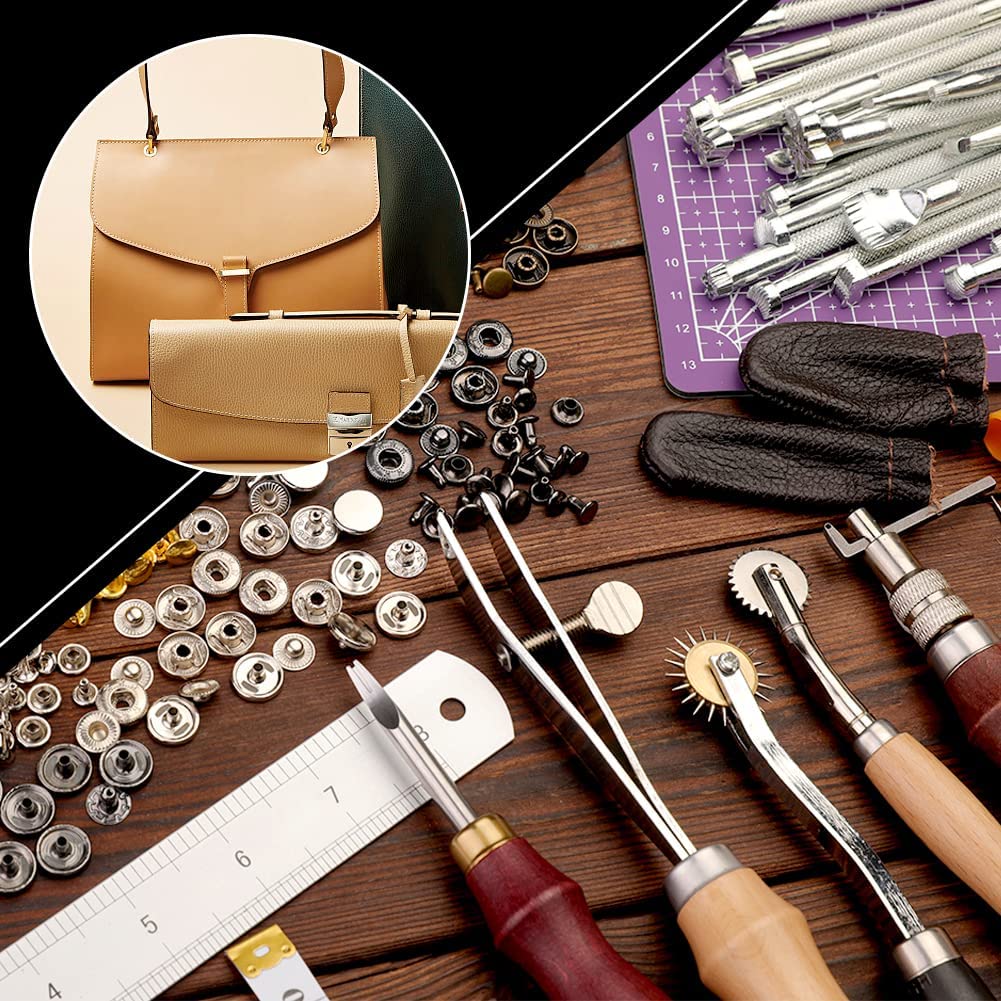 183Pcs Leather kit,Leathercraft Working Tool Kit with Saddle Making Tools Set,Leather Rivets Kit,Prong Punch,Leather Hammer for Leather Working,Leather Making,Leather Craft DIY image 5