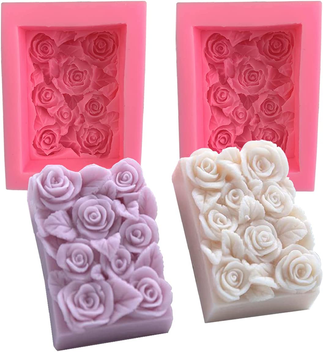 OBTANIM 2 Pcs Silicone Square Rose Flower Fondant Molds Handmade Chocolate Candy Moulds for DIY Craft Art Soap Candle Making Cake Decoration image 0