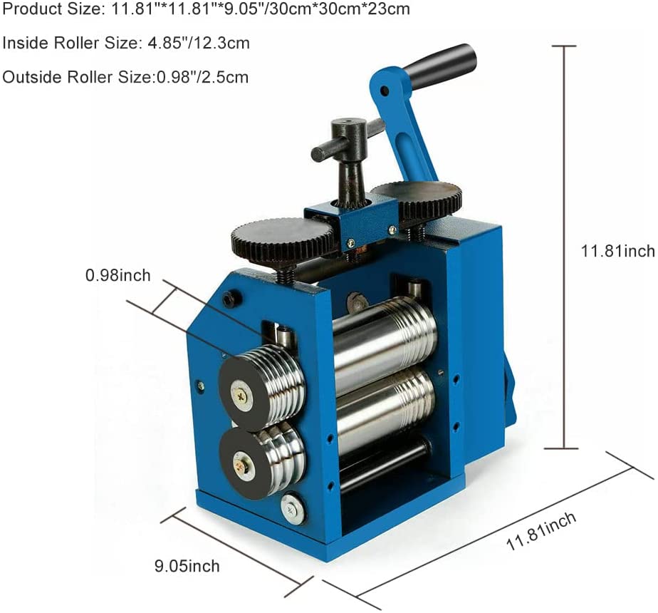 Jewelry Rolling Mill Machine 3 inch 75mm Manual Combination Rolling Mill Gear Ratio 1:6 Presser Rolling Mills for Jewelry Making Square Wire Flat Semicircle Pattern Metal Sheet Marking DIY Tools image 5
