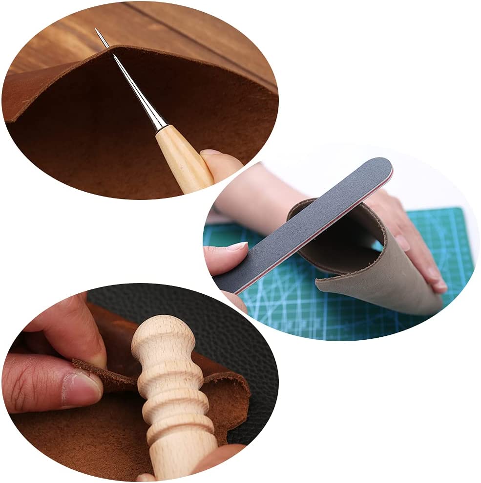 34 Pcs Leather Tool Kit, Leather Working Tools, and Supplies, Leather Sewing Kit with Leather Thread, Leather Sewing Needles, Groover, Thimble, Awl, Instructions and Leather Accessories image 6