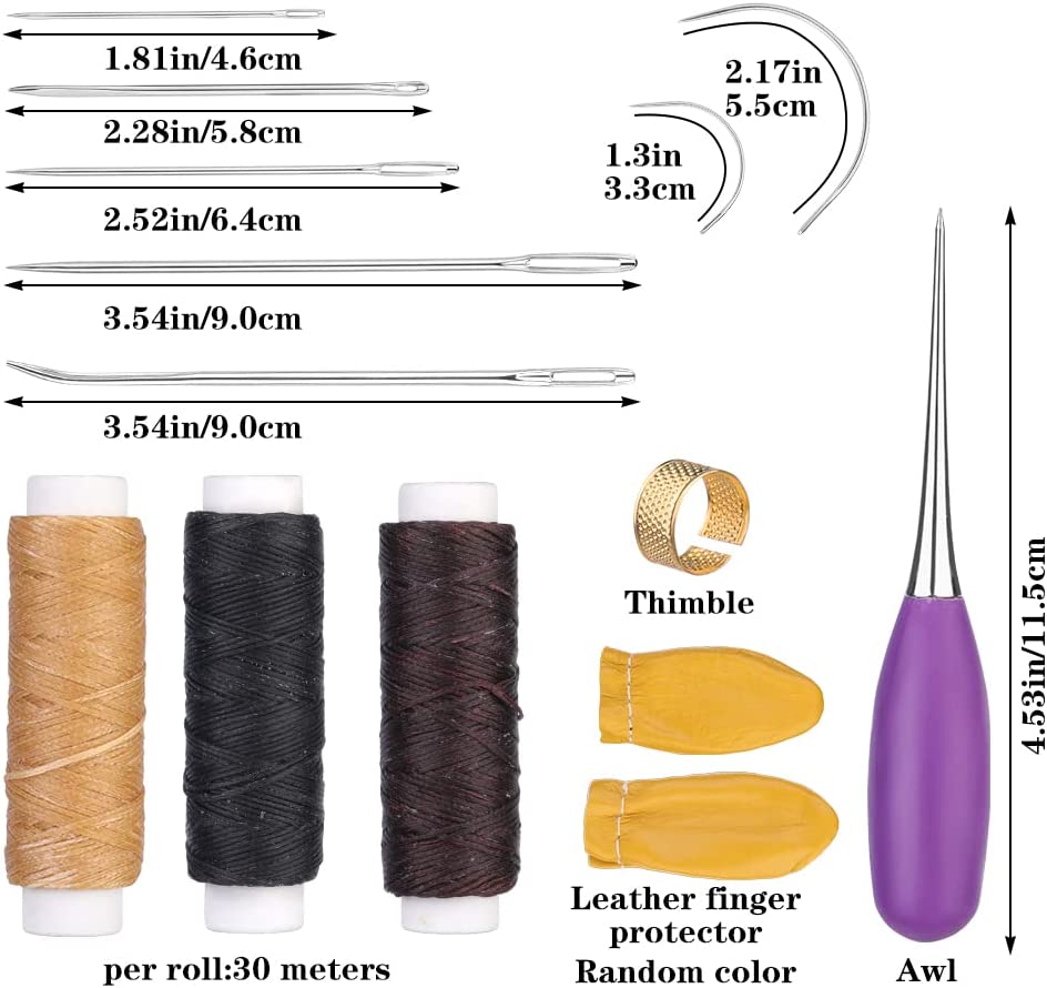 14 Pcs Leather Sewing Kit, Leather Working Tools,Leather Kit with Big Eye Sewing Needle Including Leather Waxing Thread, Awl, Finger Cover, Mainly for Leather Sewing, Canvas Repair, Book Binding image 1