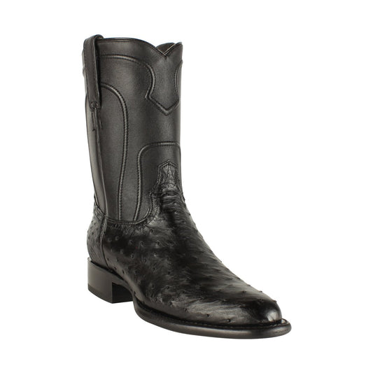 Los Altos Boots Mens #690305 Roper Style | Ostrich Boots Handcrafted | Color Black image 0