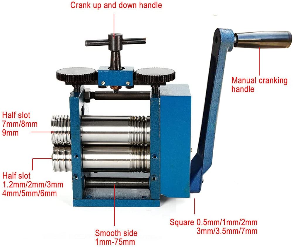 Jewelry Rolling Mill Machine, 3in/75mm Roller Manual Combination Rolling Mill Flatten Machine,DIY Metal Sheet Wire Flat Jewelry Tool image 1