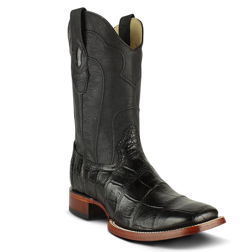Los Altos Boots Mens #8225805 Wide Square Toe | Genuine  American Alligator skin Boots | Color Black image 0