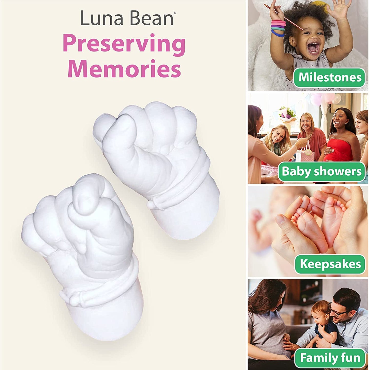 Luna Bean Baby Keepsake Hand Casting Kit - Plaster Hand Molding Casting Kit for Infant Hand &amp; Foot Molding - Baby Casting Kit for First Birthday, Christmas &amp; Newborn Gifts - (Clear Sealant - Gloss) image 3