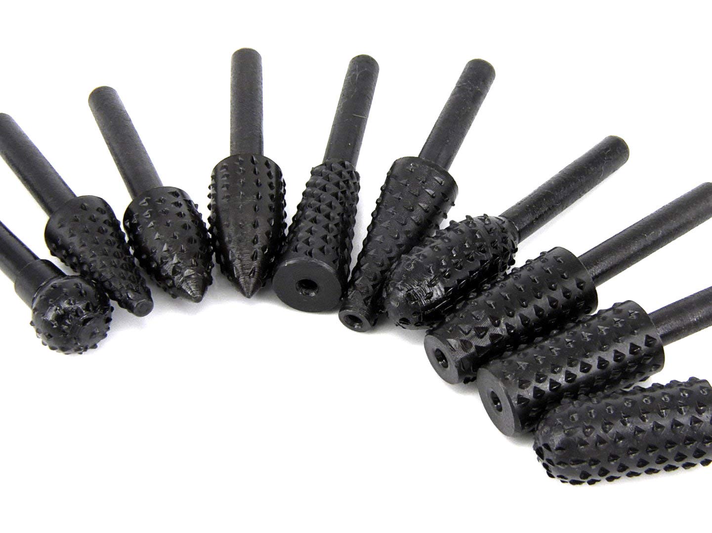 ASNOMY 10PCS Woodworking Twist Drill Bits, Wood Carving File Rasp Drill Bits 6.3mm(1/4") Shank Electrical Tools Woodworking Rasp Chisel Shaped Rotating Embossed Grinding Head with Storage Bag image 2