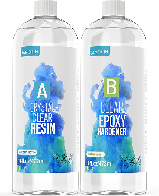 32oz Crystal Clear Epoxy Resin Kit Casting and Coating for River Table Tops, Art Casting Resin,Jewelry Projects, DIY,Tumbler Crafts, Molds, Art Painting, Easy Mix 1:1 Ratio image 0