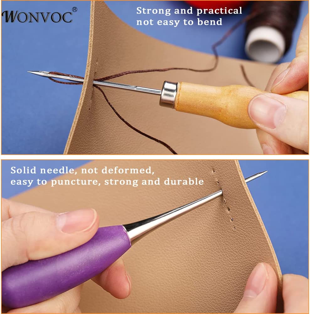 Leather Sewing Kit, Leather Sewing Upholstery Repair Kit with Large-Eye Stitching Needles, Waxed Thread, Awl, Leather Craft Repair Kit for DIY Leather Hand Craft image 4
