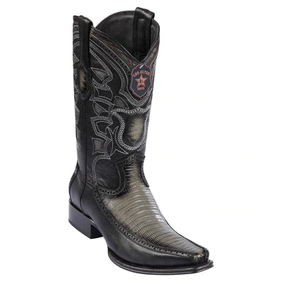 LOS ALTOS BOOTS MENS #76F0738 EUROPEAN SQUARE TOE | GENUINE LIZARD WITH DEER SIDES BOOTS | COLOR FADED GRAY image 0