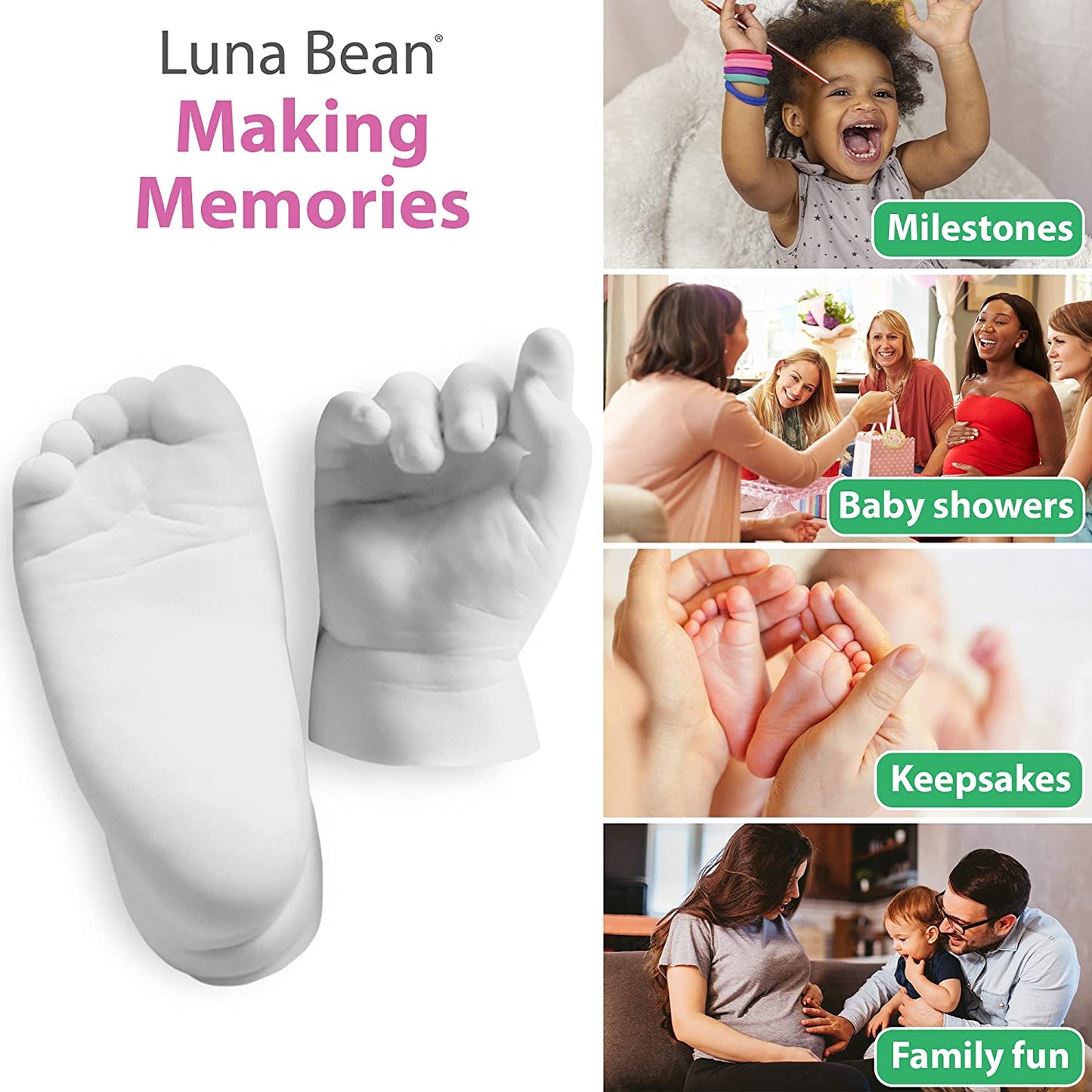 Luna Bean Deluxe Baby Keepsake Hand Casting Kit - Plaster Hand Mold Casting Kit for Infant Hand &amp; Foot Mold - Baby Casting Kit for First Birthday, Christmas &amp; Newborn Gifts - (Clear Sealant - Gloss) image 4