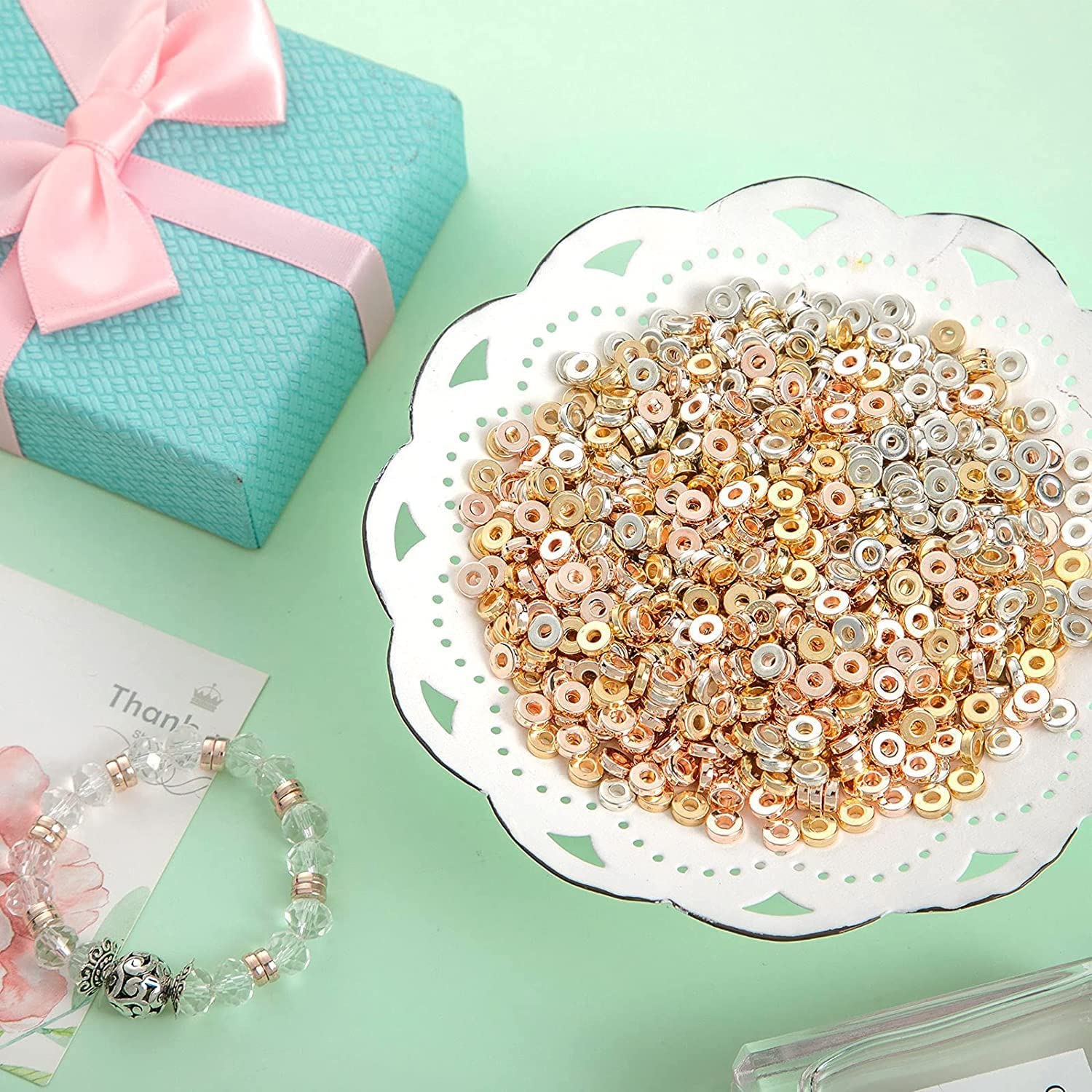 3600 Pieces Gold Spacer Beads for Bracelets Necklaces Jewelry Making, Bracelet Beads, Round Beads and Star Beads-(Gold, Sliver, Rose Gold, KC Gold)-DIY image 4