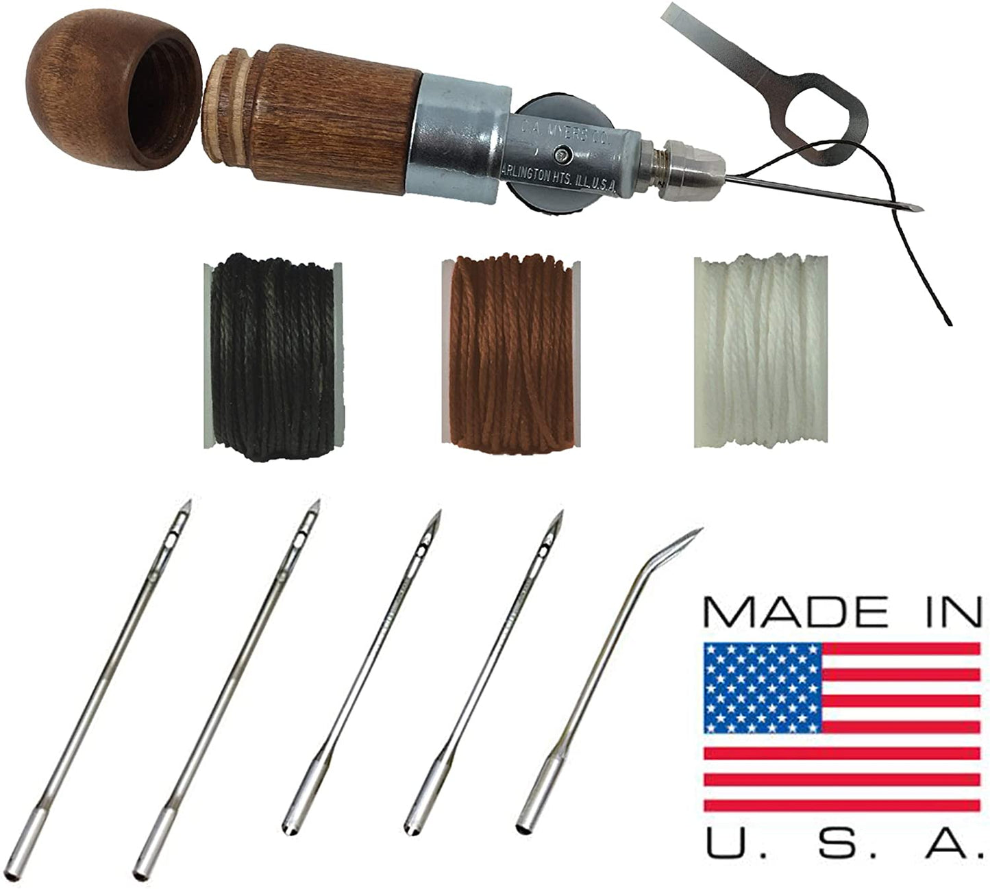 Professional Leathercraft Accessories, Sewing, Stitching Awl Tool Kit &amp; Supplies, HEAVY DUTY - MADE in USA – DIY Craft, Leather, Heavy Fabric, Canvas, Upholstery, Bag, Shoe, Belt Repair Lockstitch Set image 5
