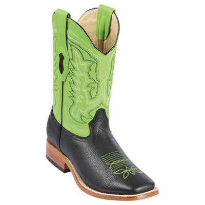 LOS ALTOS BOOTS MENS #8272705V WIDE SQUARE TOE | GENUINE GRISLY LEATHER BOOTS | COLOR BLACK AND GREEN image 0