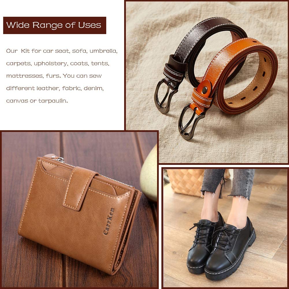 30 PCS Upholstery Repair Kit, Leather Sewing Repair Kit with Sewing Thread, Large Eye Leather Sewing Needles, Awl, Leather Hand Sewing Needles, Leather Craft Tool Kit for Leather Repair, Stitching image 6