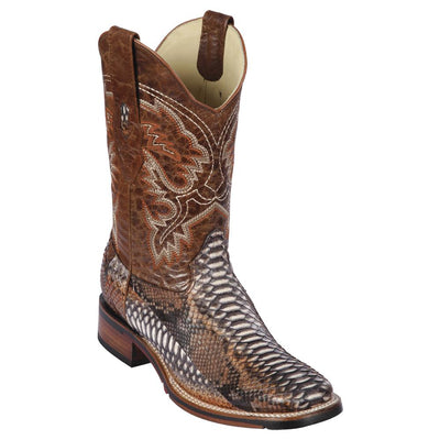 LOS ALTOS BOOTS MENS #8265788 WIDE SQUARE TOE | GENUINE PYTHON SKIN LEATHER BOOTS | COLOR RUSTIC COGNAC image 0