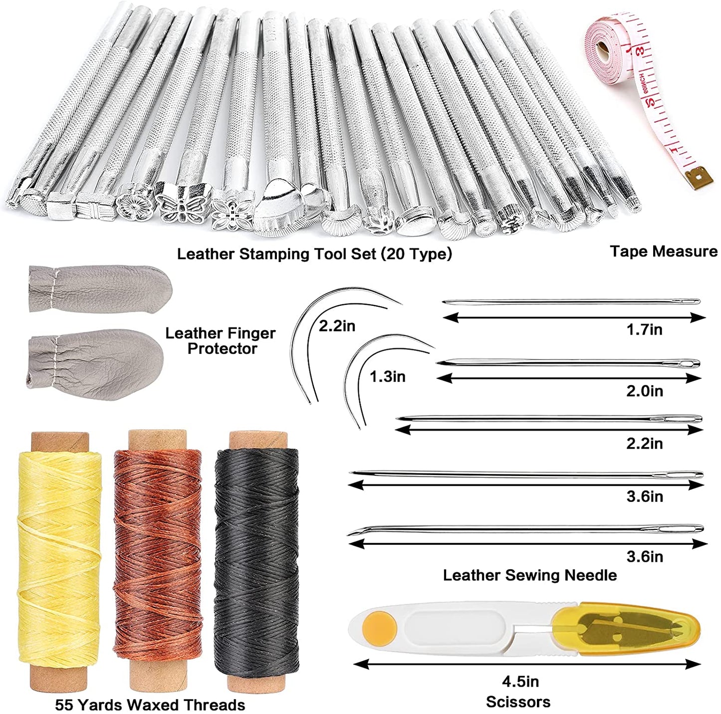 50 Pieces Leather Working Tools and Supplies with Leather Tool Box Prong Punch Edge Beveler Wax Ropes Needles Perfect for Stitching Punching Cutting Sewing Leather Craft Making image 2