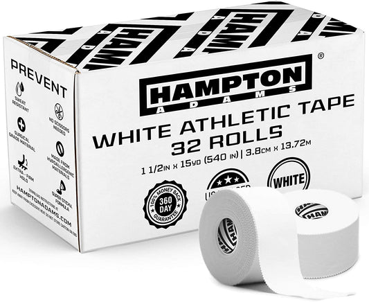 Hampton Adams (32 Pack) White Bulk Athletic Tape - 1.5" x 45 feet Per Roll - NO Sticky Residue &amp; Easy to Tear - Perfect for Sports Athletes, Trainers &amp; First Aid Injury Wrap: Fingers Ankles Wrist image 0