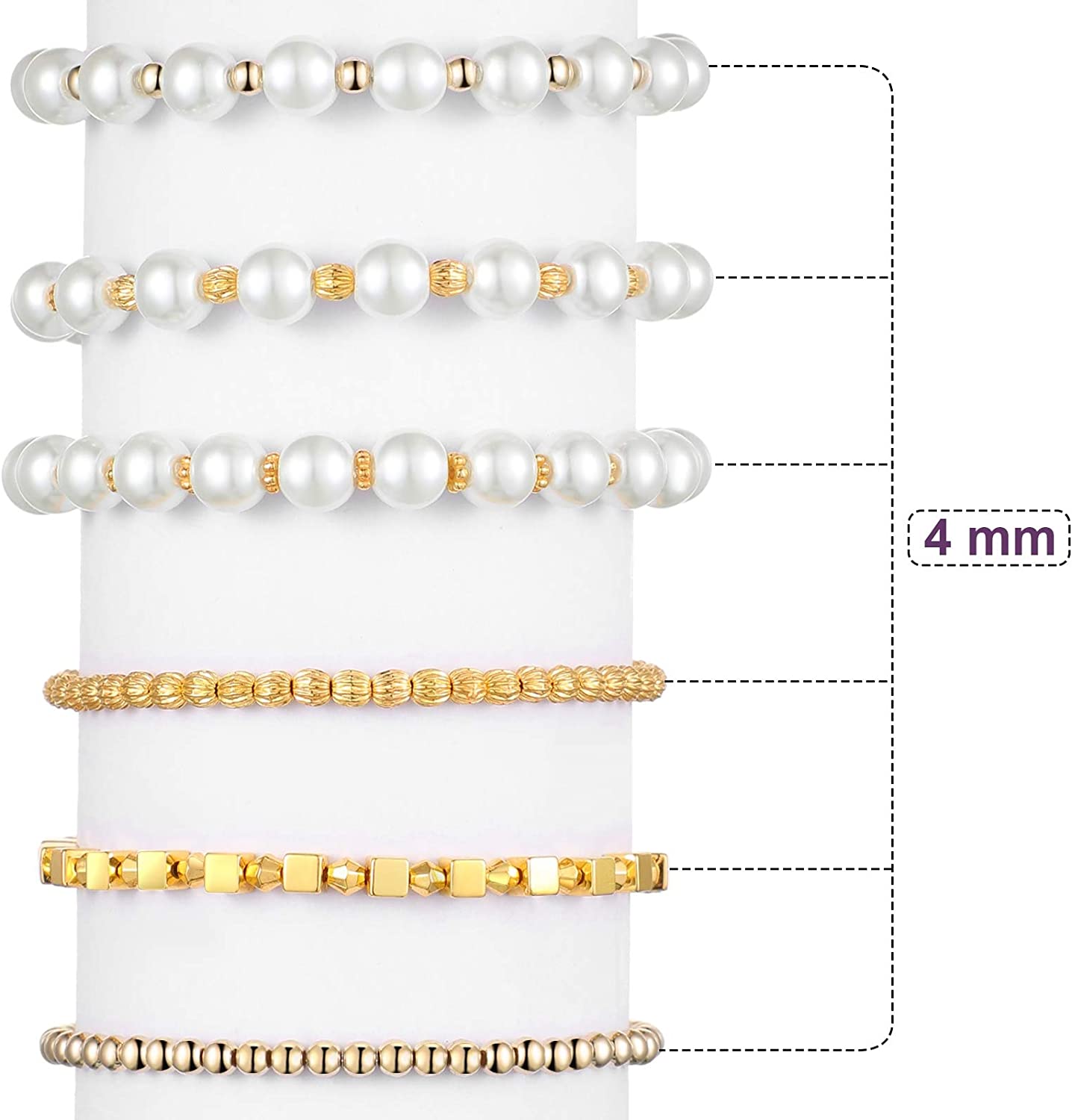 3000 Pieces Assorted Gold Spacer Beads Set Include 500 Loose Round Beads, 500 Watermelon Beads 500 Cube Beads 500 Faceted Rondelle Beads 500 Flat Flower Beads and 500 Flat Disc Beads for DIY Bracelet image 1