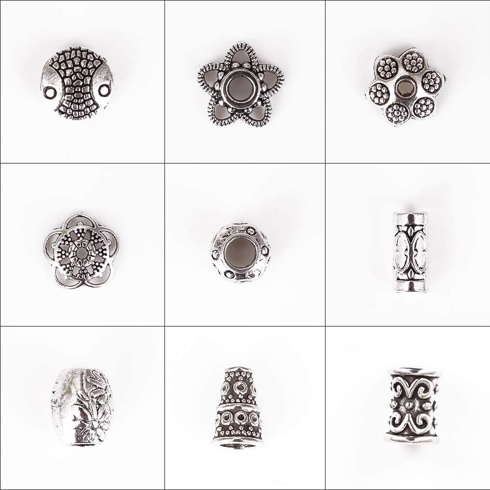 Incredible art 100-Piece Bali Style Jewelry Making Metal Bead Caps Deluxe New Mix, Silver image 4