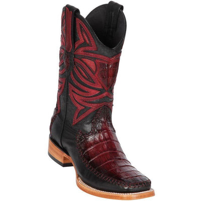 LOS ALTOS BOOTS MENS #82F8243 WIDE SQUARE TOE | GENUINE CAIMAN BELLY &amp; DEER BOOTS | COLOR FADED BURGUNDY image 0