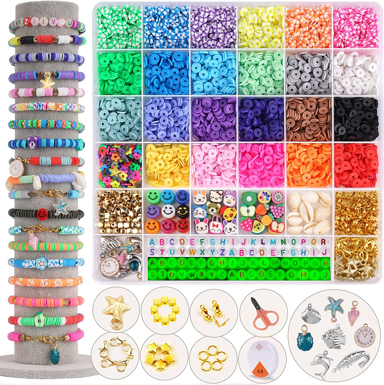 FZIIVQU 6100 Pcs Clay Beads Bracelet Making Kit 24 Colors Flat Clay Beads Set Preppy Bracelet Kit Lnclude Polymer Clay Heishi Bead UV Letter Beads for Jewelry Earrings Making image 0