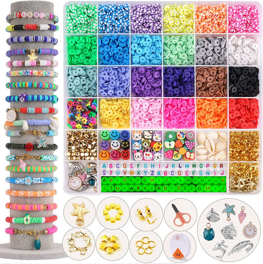 FZIIVQU 6100 Pcs Clay Beads Bracelet Making Kit 24 Colors Flat Clay Beads Set Preppy Bracelet Kit Lnclude Polymer Clay Heishi Bead UV Letter Beads for Jewelry Earrings Making image 0