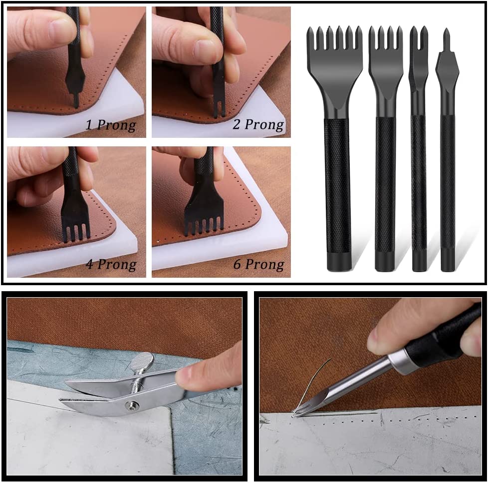 Leather Craft Kits Leather Working Tools and Supplies, Leather Sewing Kit Leather Tool Holder Leather Stamping Set, Leather Starter Kit with Prong Punch, Awl for Leather Craft Making DIY Sewing image 2