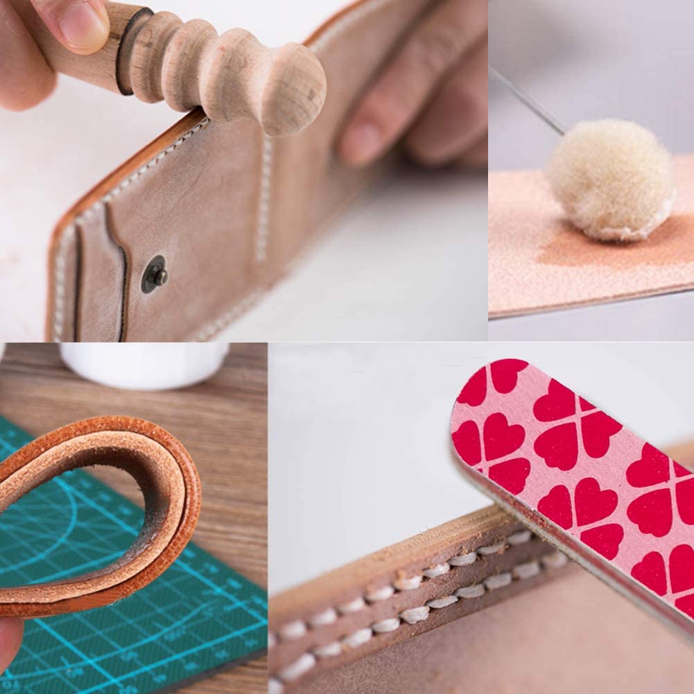 UOOU 46Pcs Leather Craft Tools Kit Leather Working Tools Basic Leather Sewing Repair kit Waxed Thread Prong Punch Snaps and Rivets Kit Hand Sewing Needles Awl for Leather Shoes Bag Belt Repairing image 3