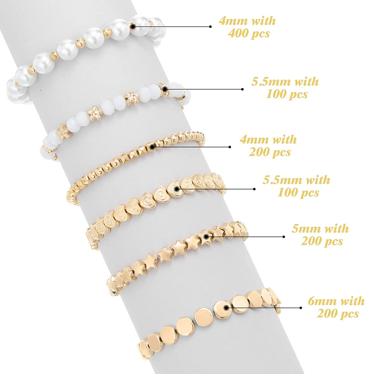 1200 Pieces Spacer Beads Set Star Beads Round Ball Beads Rondelle Faceted Spacer Beads Heart Beads Flower Beads Flat Disc Beads Loose Beads for Bracelet Earring Necklace Jewelry Making (Gold) image 1