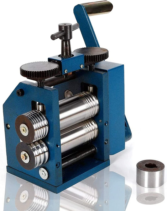 Jewelry Rolling Mill Machine 3 inch 75mm Manual Combination Rolling Mill Gear Ratio 1:6 Presser Rolling Mills for Jewelry Making Square Wire Flat Semicircle Pattern Metal Sheet Marking DIY Tools image 0