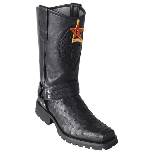 Los Altos Boots Mens #55T0305 Biker Boot | Genuine Full Quill Ostrich Leather Boots | Color Black image 0