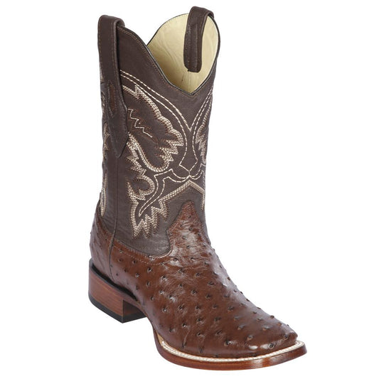 Los Altos Boots Mens #8220307 Wide Square Toe | Genuine Ostrich Leather Boots | Color Brown image 0