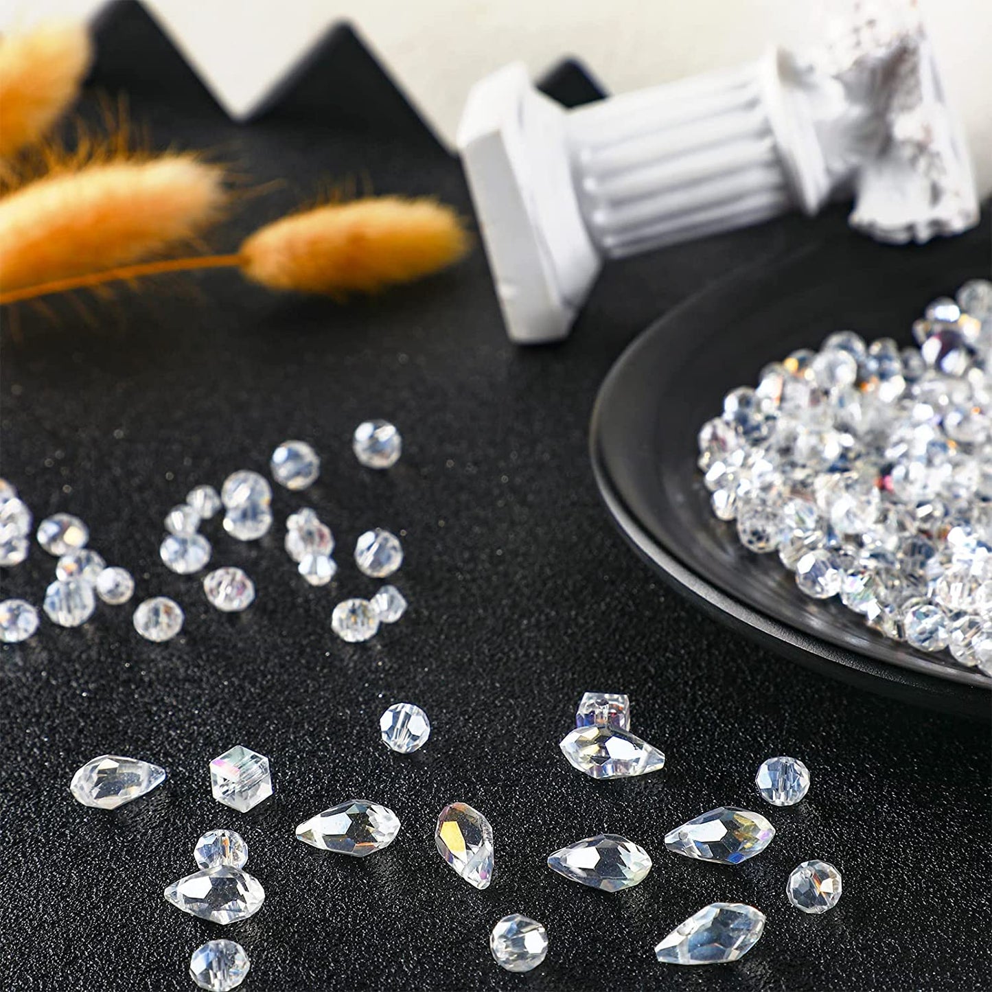 1100 Pieces Crystal Glass Beads for Jewelry Making AB Crystal Faceted Gemstone Beads Rondelle Bicone Bicone Round Loose Spacer Beads for Craft Chandelier image 3